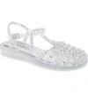 Jeffrey Campbell Women's Jelly Embellished T-strap Sandal In Clear Silver