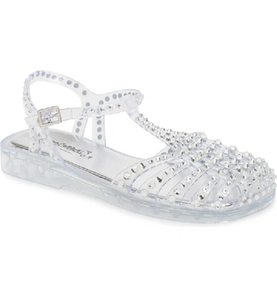 Jeffrey Campbell Women's Jelly Embellished T-strap Sandal In Clear Silver