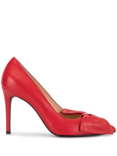 Paule Ka Leather Pointed Toe Pumps In Red