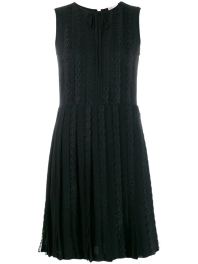 Red Valentino Laced Sleeveless Dress In Black