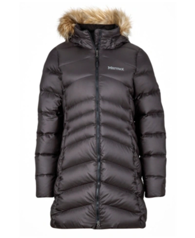 Marmot Women's Montreal Hooded Faux-fur-trim Coat In Black
