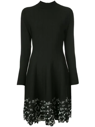 Lela Rose Lace Hem Long Sleeve Fit & Flare Sweater Dress In Black