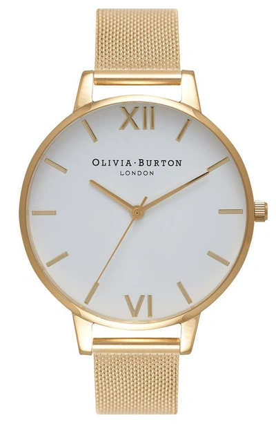 Olivia Burton Women's Gold-tone Stainless Steel Mesh Bracelet Watch 38mm In White