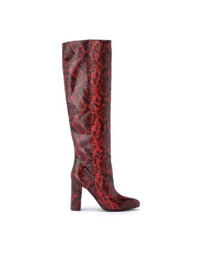 Via Roma 15 Boot In Leather With Red Python Print In Rosso