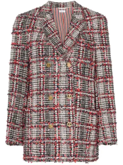 Thom Browne Checked Tweed Double-breasted Blazer In 蓝色