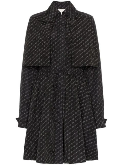 Stella Mccartney Monogram Print Belted Trench Coat In Black