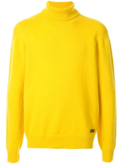 Brioni Turtleneck Fine Knit Jumper In Yellow