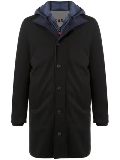 Kiton Hooded Layered Coat In Black