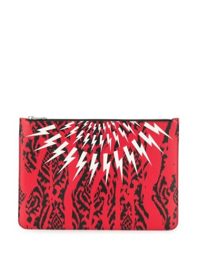 Neil Barrett Printed Thunderbolt Clutch In Red