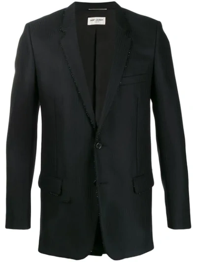 Saint Laurent Bead-embellished Pinstriped Blazer In Black