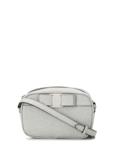 Ferragamo Glitter Embellished Shoulder Bag In Silver
