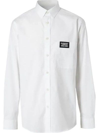 Burberry Logo Detail Stretch Cotton Poplin Shirt In White