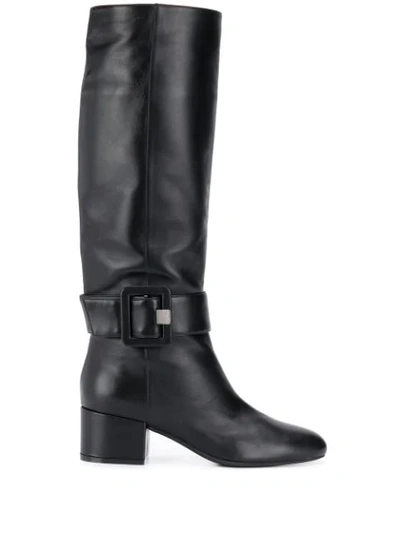 Sergio Rossi Knee High Buckle Boots In Black