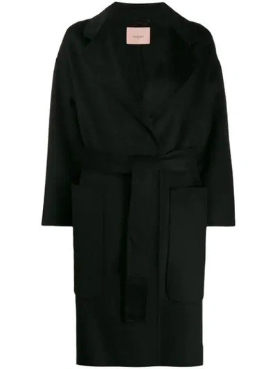 Twinset Wrap-style Midi Coat In Black