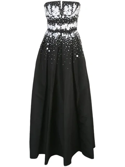 Carolina Herrera Pleated Sequin-embellished Satin Gown In Black/white
