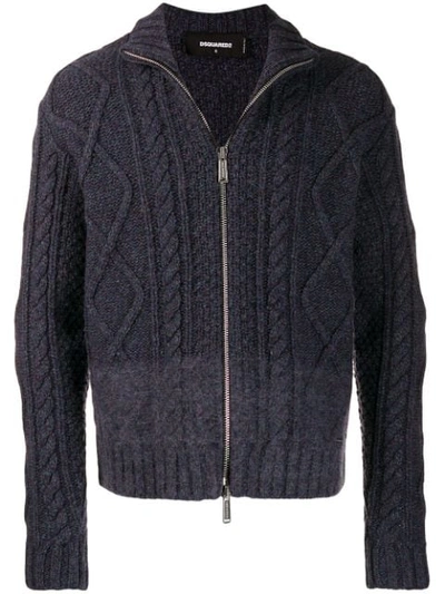 Dsquared2 Cable Knit Cardigan In Grey