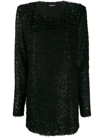 Balmain Metallic Fringed Short Dress In Black