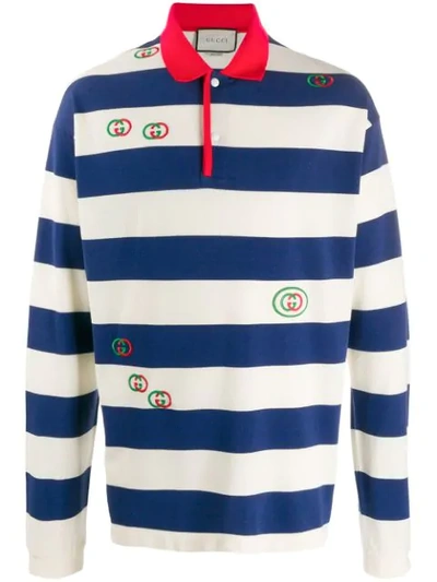 Gucci Embroidered Gg Rugby Top In Blue