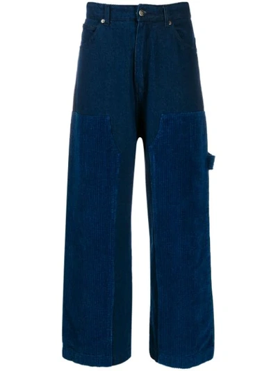 David Catalan Panelled Wide Leg Jeans In Blue
