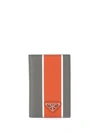 Prada Camoflauge Logo Bifold Leather Wallet In Grey