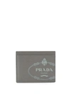 Prada Logo Print Cardholder In Grey