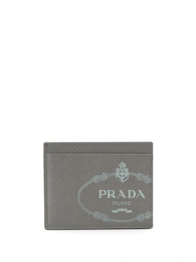 Prada Logo Print Cardholder In Grey