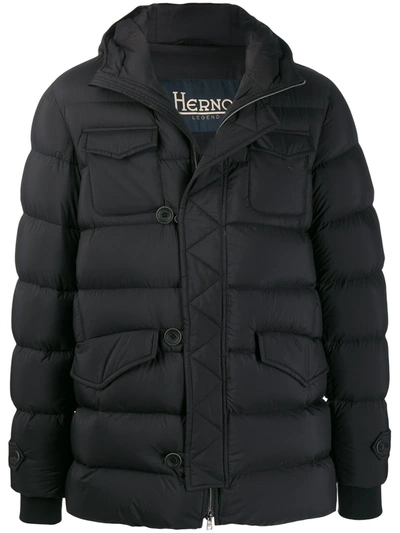 Herno Flap Pockets Padded Coat In Black