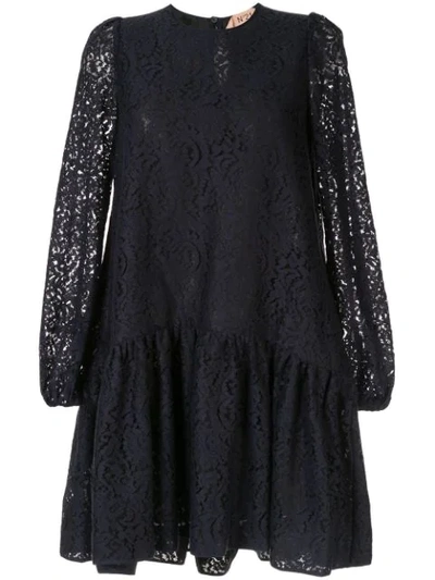 N°21 Floral Lace Shift Dress In Blue