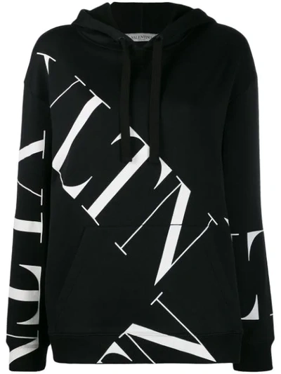 Valentino Vlogo Pattern Hooded Sweatshirt In 0ni Nero/bianco