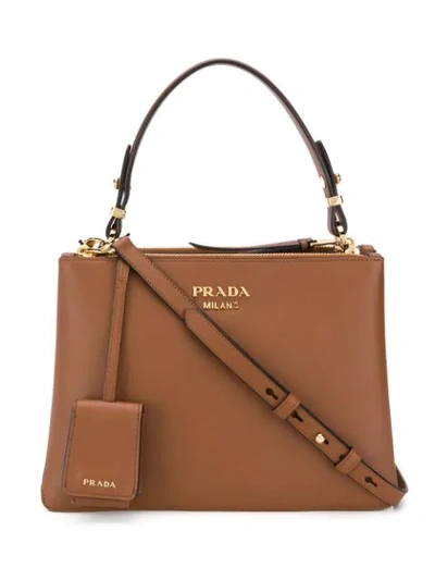 Prada Double Zip Tote In Brown