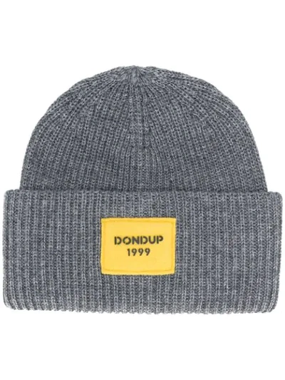 Dondup Wool Ribbed Beanie Hat In Grey