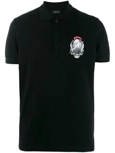 Diesel Embroidered Logo Polo Shirt In Black