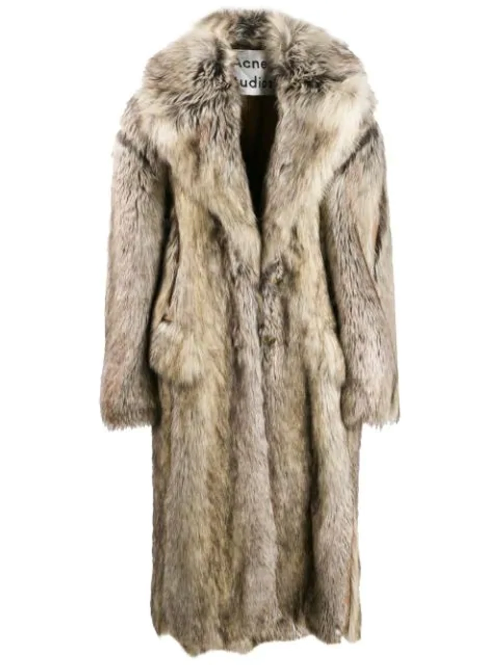 Acne Studios Single-breasted Faux Fur Coat In Neutrals