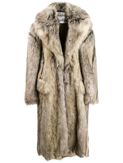 Acne Studios Single-breasted Faux Fur Coat In Neutrals