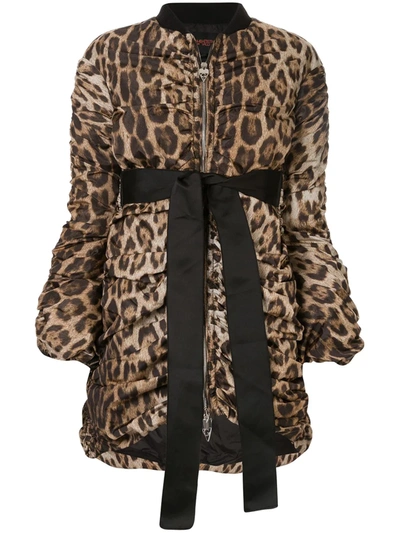 Giambattista Valli Leopard Draped Bomber Jacket In Brown