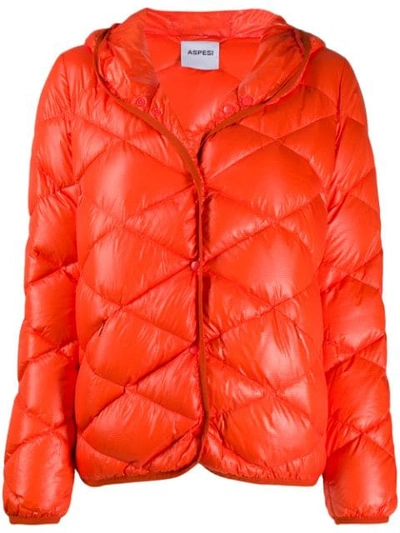 Aspesi Hooded Padded Jacket In Orange