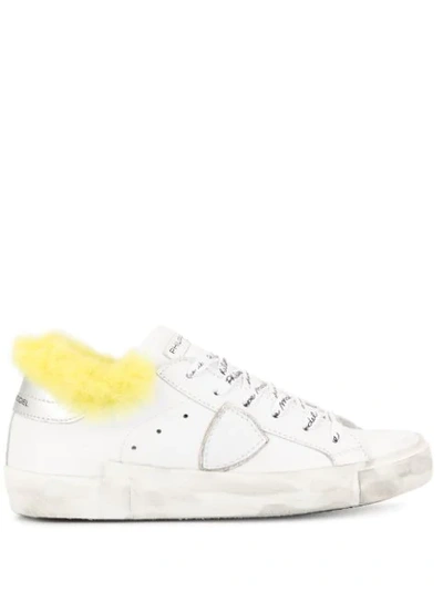 Philippe Model Fur Trim Lace-up Sneakers In White