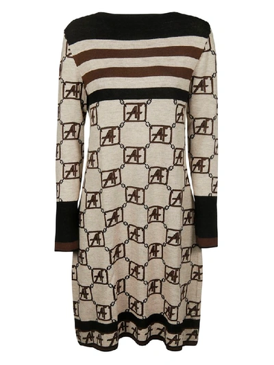 Alberta Ferretti Logo Dress In Light Brown