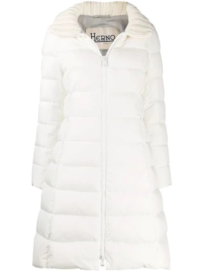 Herno Ribbed Collar Padded Coat In White