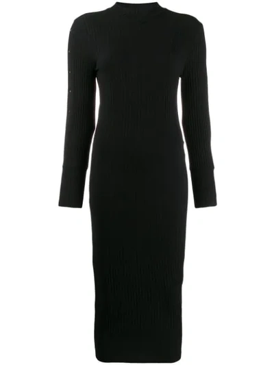 Courrèges Snap Button Ribbed Dress In Black