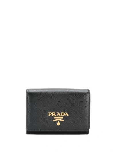 Prada Logo Appliqué Wallet In Black