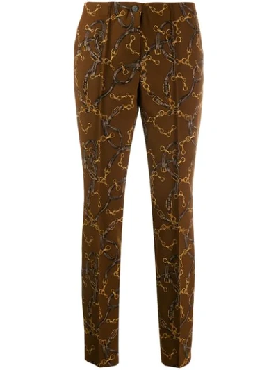 Cambio Printed Slim Fit Trousers In Brown