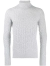 Drumohr Cable Knit Roll Neck Jumper In Grey