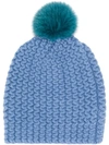 Danielapi Pom Pom Beanie Hat In Blue