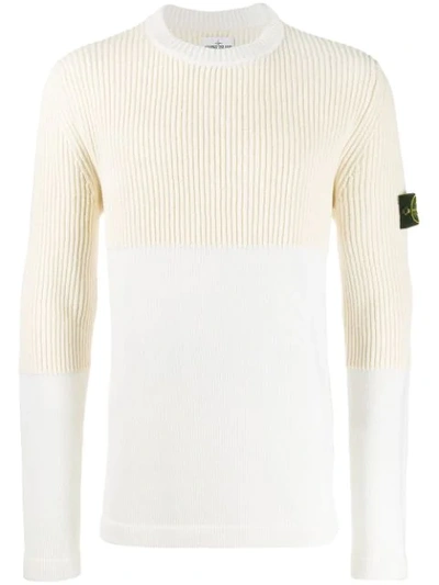 Stone Island Panelled Jumper In White