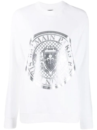 Balmain Medallion Print Sweatshirt In White
