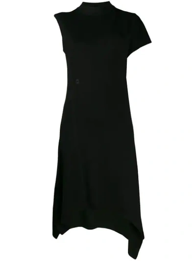 Alix Asymmetric Flared Midi Dress In Black