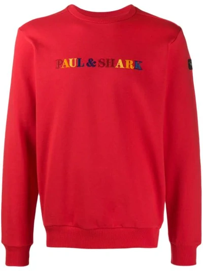 Paul & Shark Embroidered Logo Sweatshirt In Red