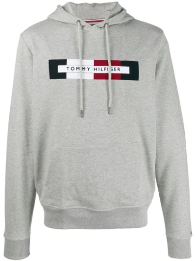 Tommy Hilfiger Embroidered Logo Hoodie In Grey