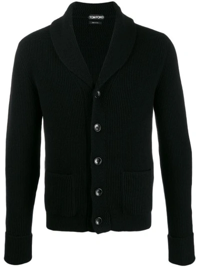 Tom Ford Shawl Collar Ribbed Cardigan In Black